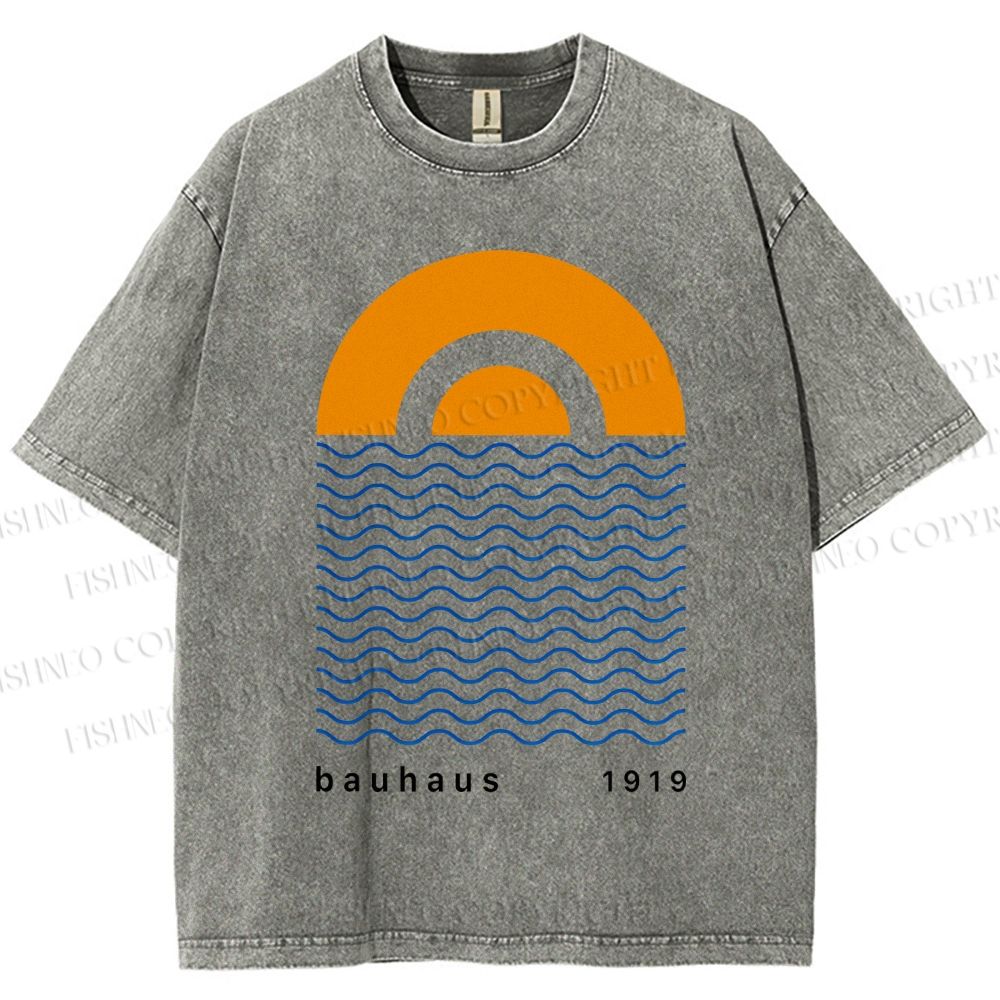 Unisex Bauhaus Waves Sunrise Printed Washed Tee