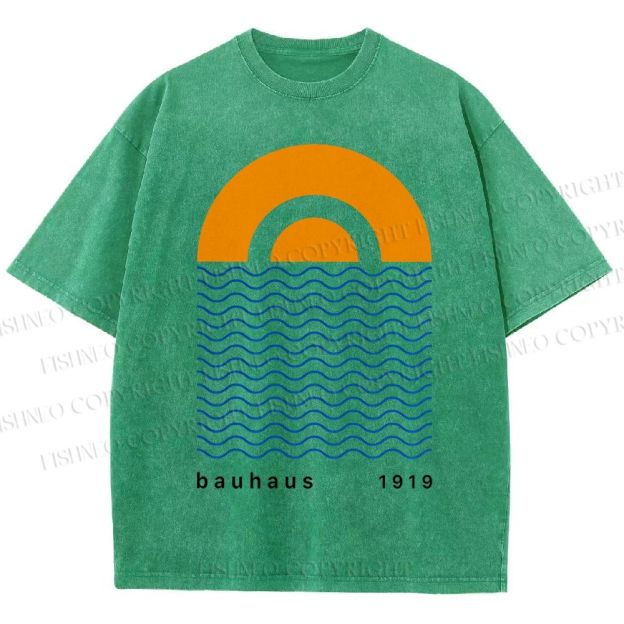 Unisex Bauhaus Waves Sunrise Printed Washed Tee