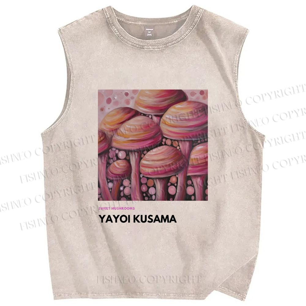 Unisex Yayoi Kusama Sweet Mushroom Printed Washed Tank Top