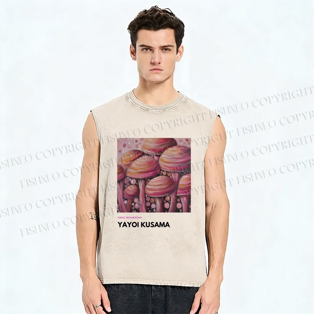 Unisex Yayoi Kusama Sweet Mushroom Printed Washed Tank Top