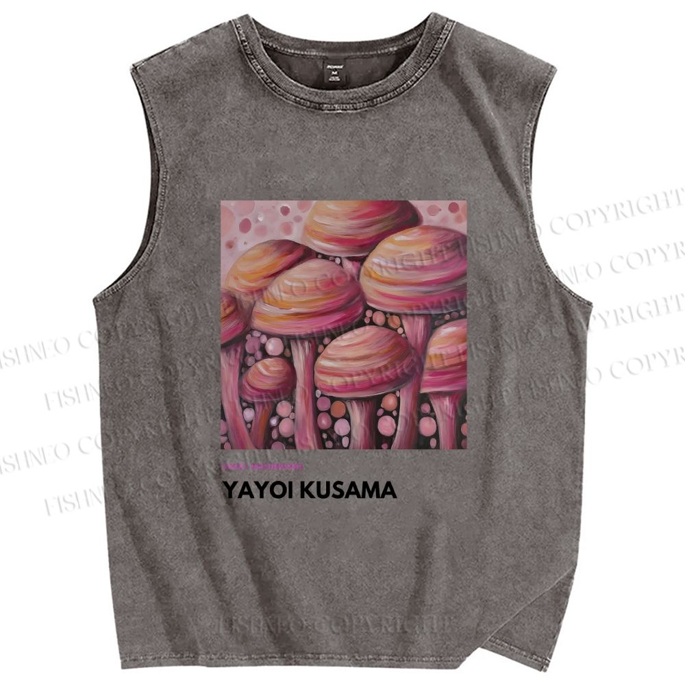 Unisex Yayoi Kusama Sweet Mushroom Printed Washed Tank Top