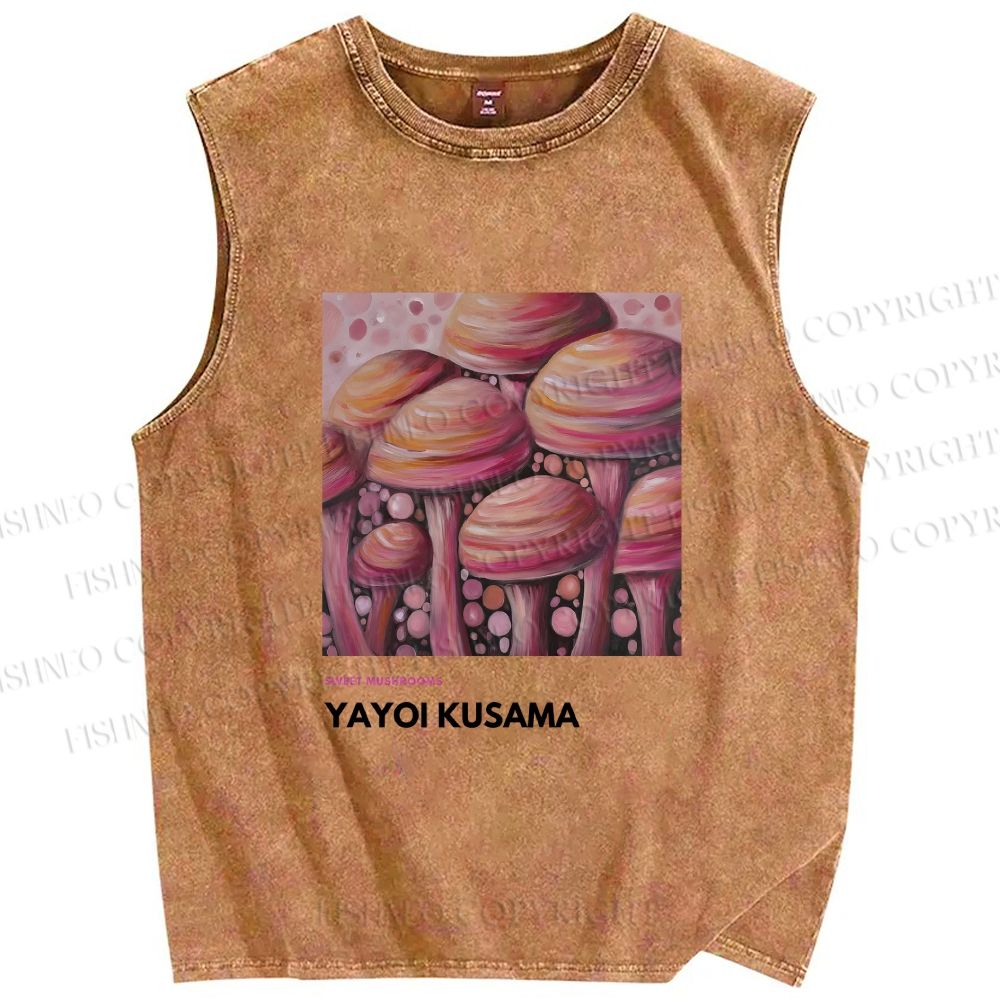 Unisex Yayoi Kusama Sweet Mushroom Printed Washed Tank Top