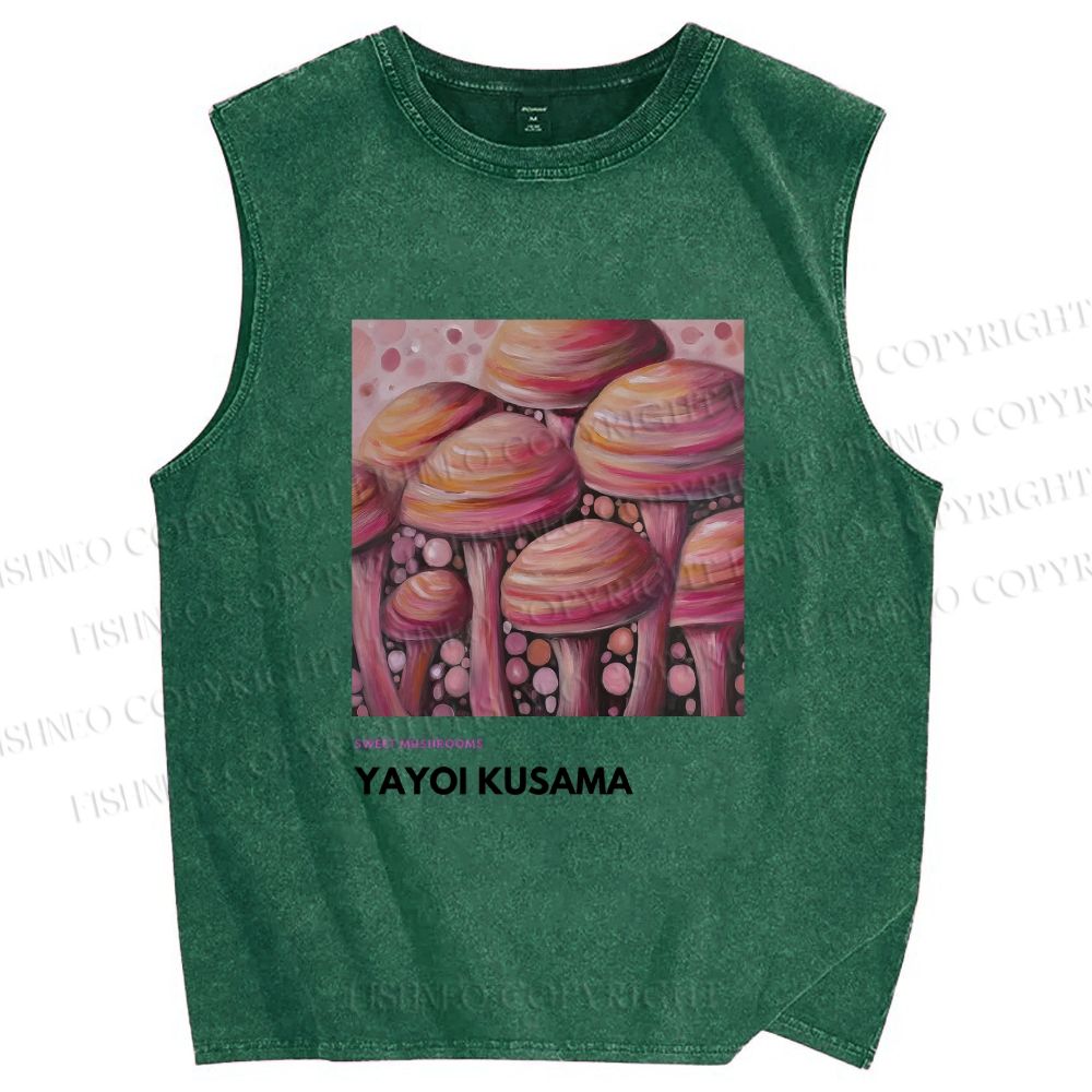 Unisex Yayoi Kusama Sweet Mushroom Printed Washed Tank Top
