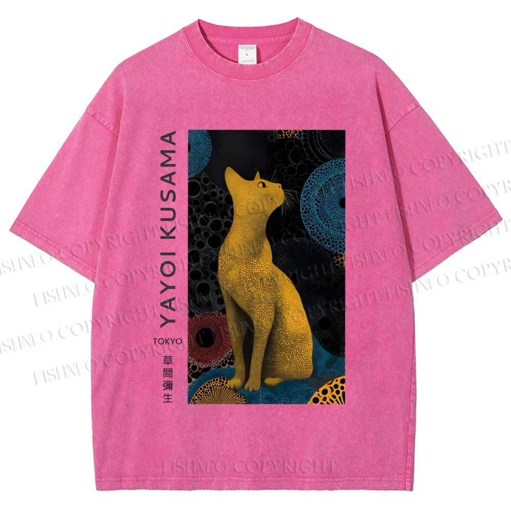 Unisex Yayoi Kusama Cat Printed Washed Tee