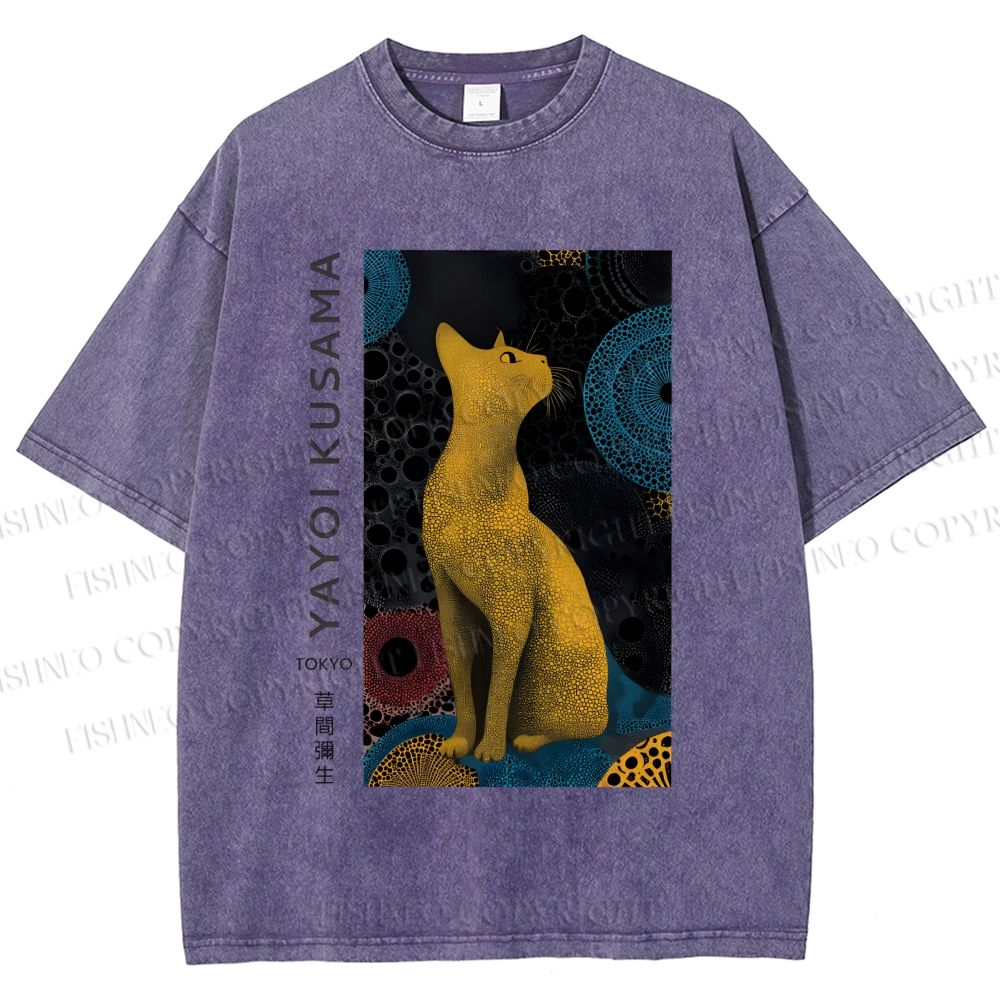 Unisex Yayoi Kusama Cat Printed Washed Tee