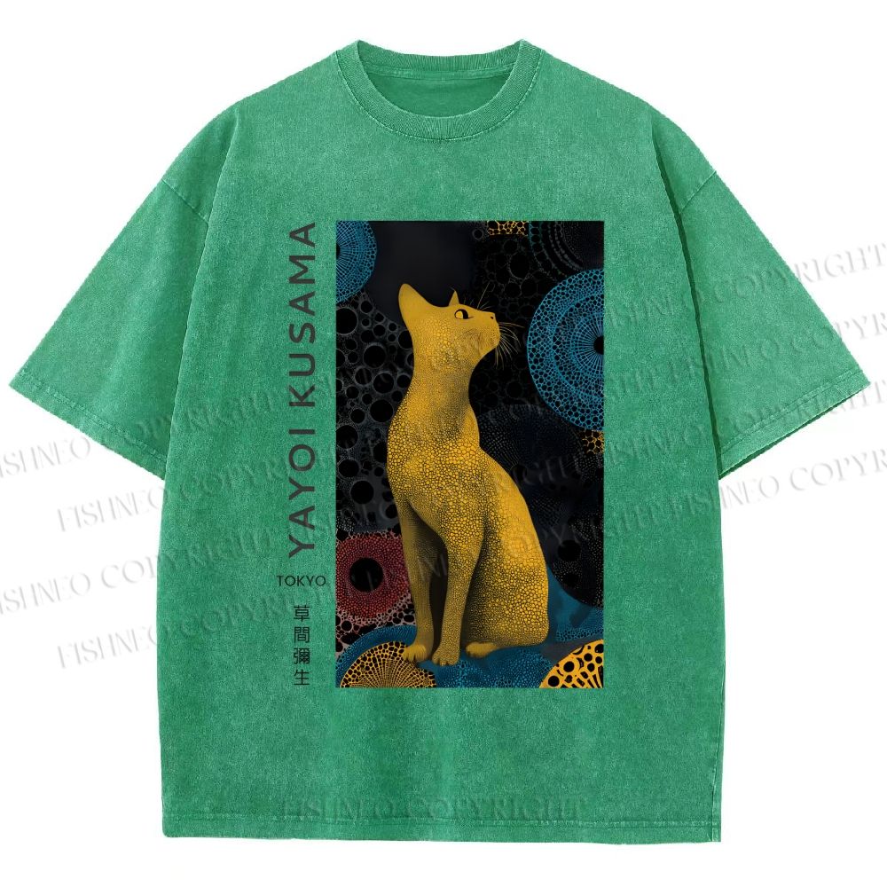 Unisex Yayoi Kusama Cat Printed Washed Tee