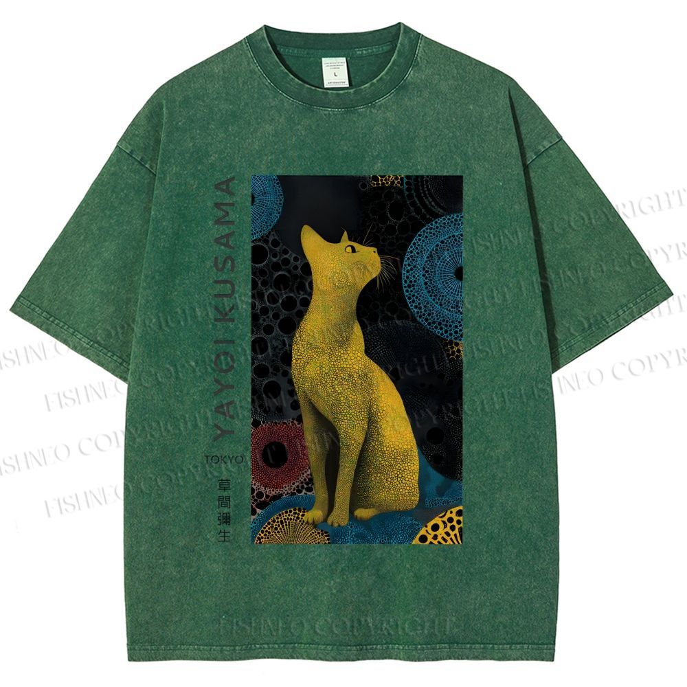 Unisex Yayoi Kusama Cat Printed Washed Tee
