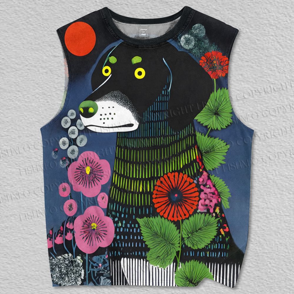 Unisex Artistic Vintage Dog Printed Tank Top