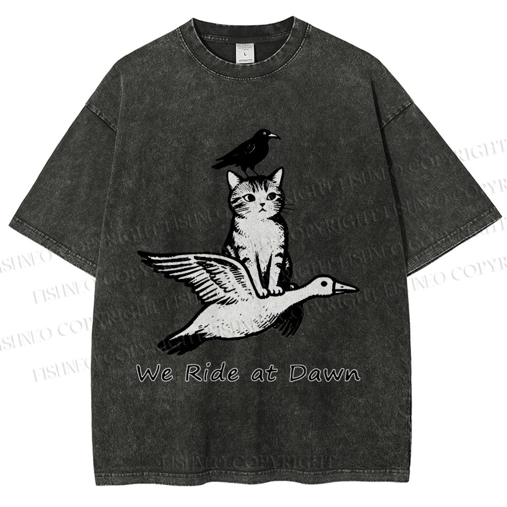 Unisex Funny We Ride At Dawn Printed Washed Tee