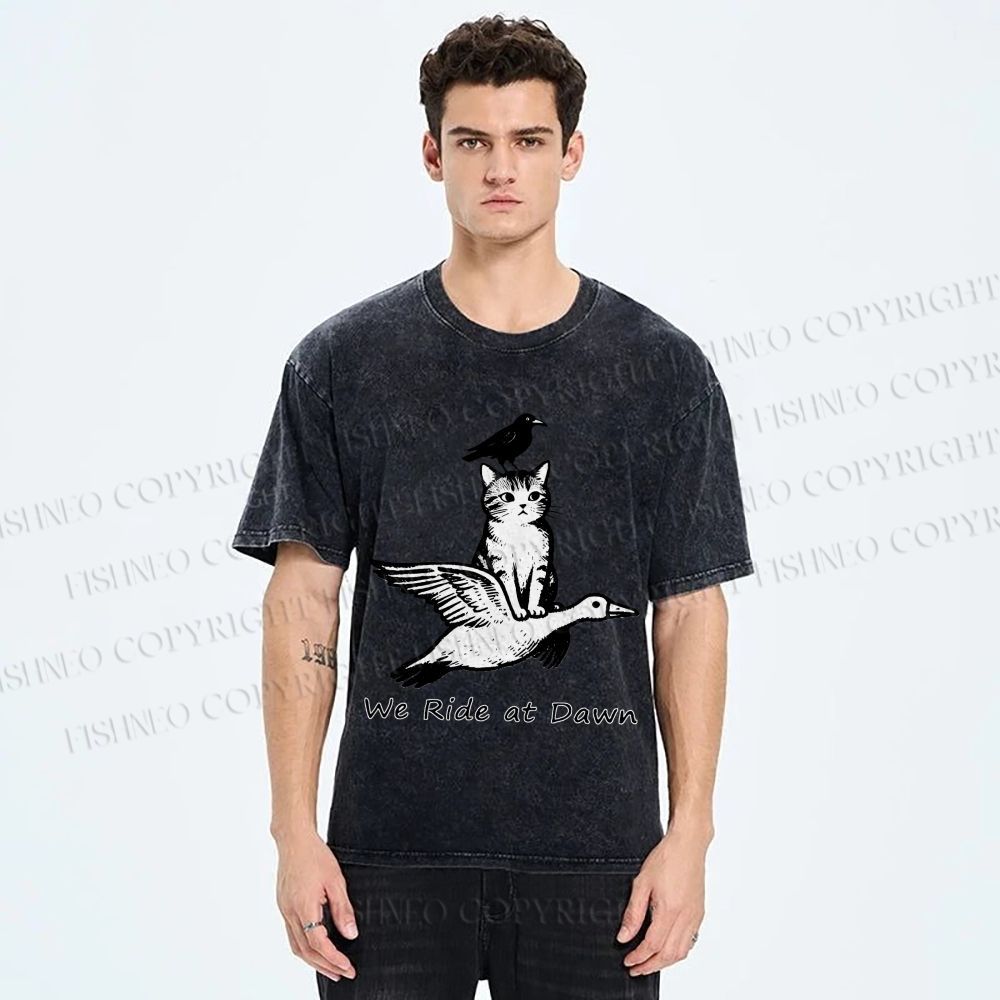 Unisex Funny We Ride At Dawn Printed Washed Tee