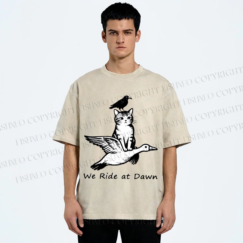 Unisex Funny We Ride At Dawn Printed Washed Tee