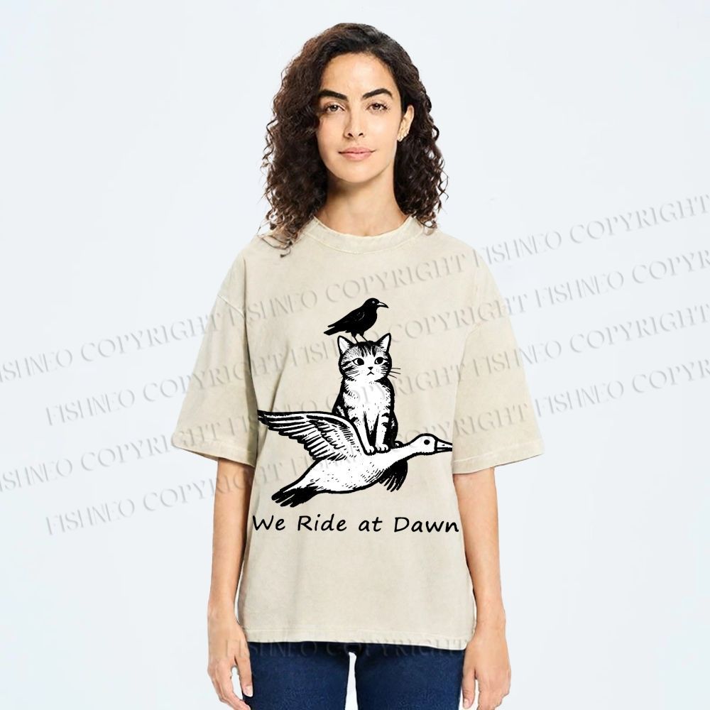 Unisex Funny We Ride At Dawn Printed Washed Tee