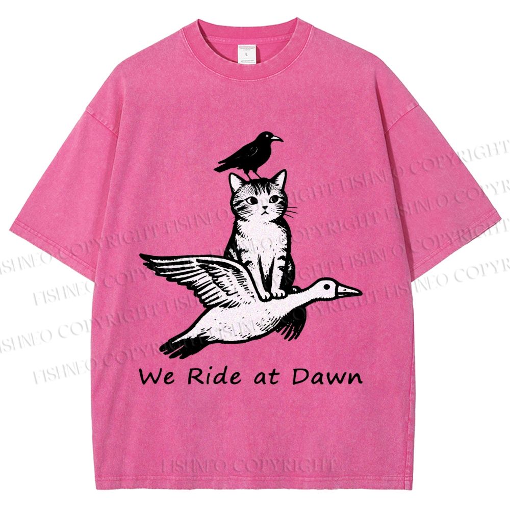 Unisex Funny We Ride At Dawn Printed Washed Tee