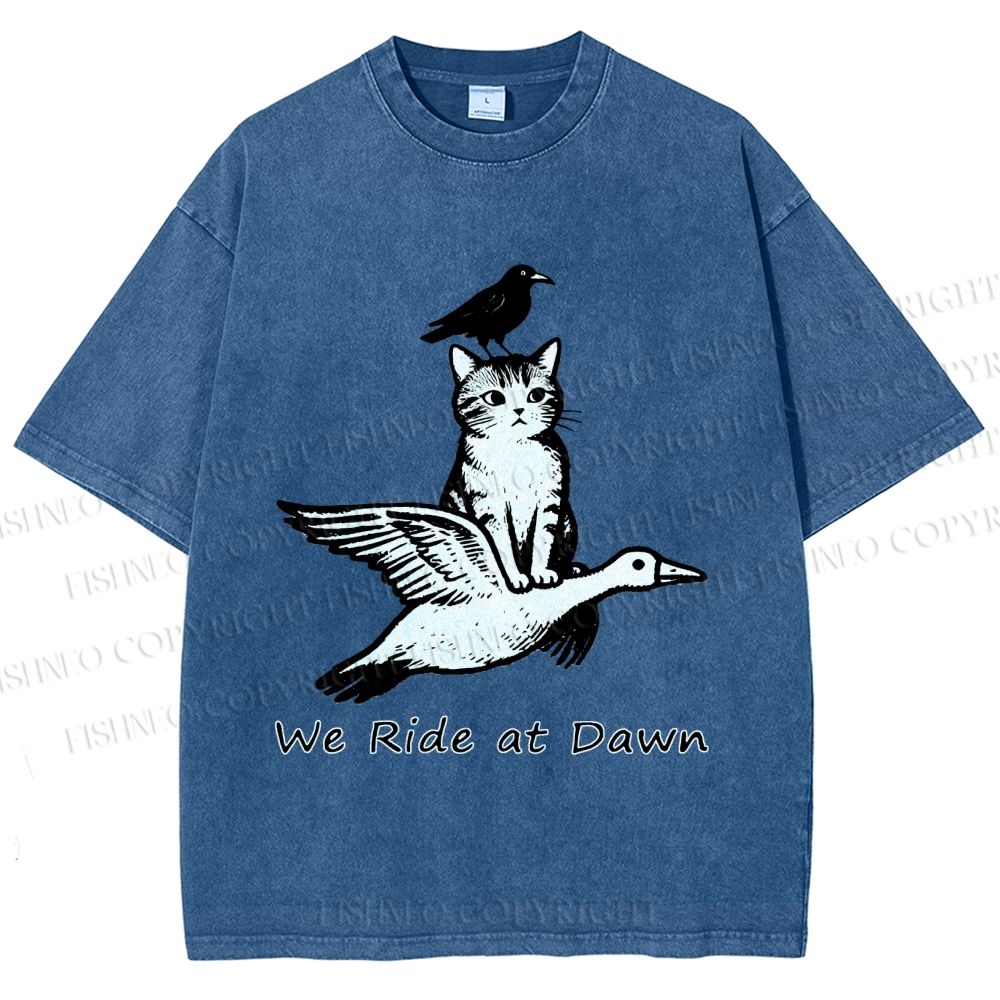 Unisex Funny We Ride At Dawn Printed Washed Tee