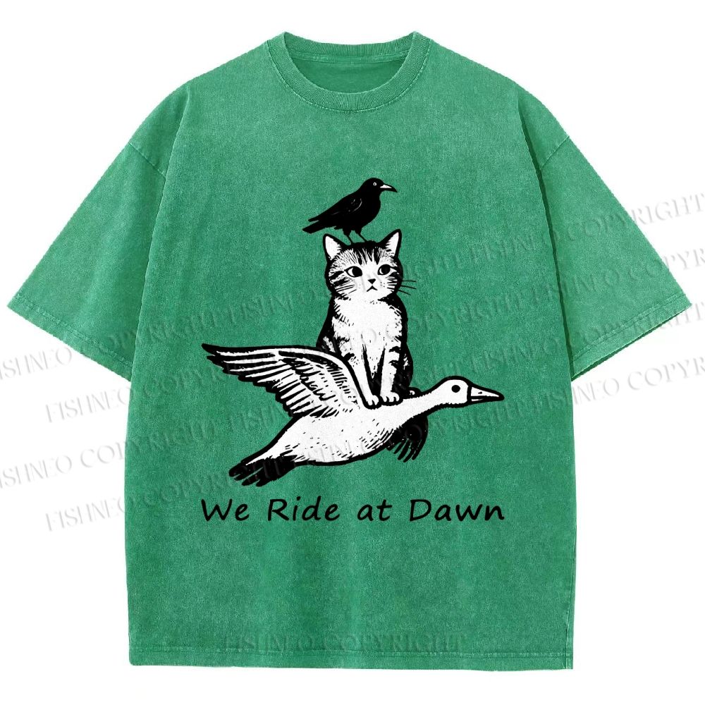 Unisex Funny We Ride At Dawn Printed Washed Tee