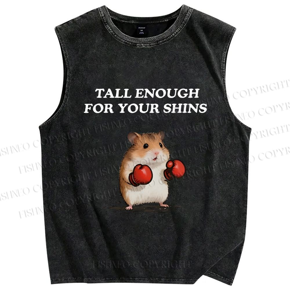 Unisex Meme Hamster With Boxing Gloves Printed Washed Tank Top