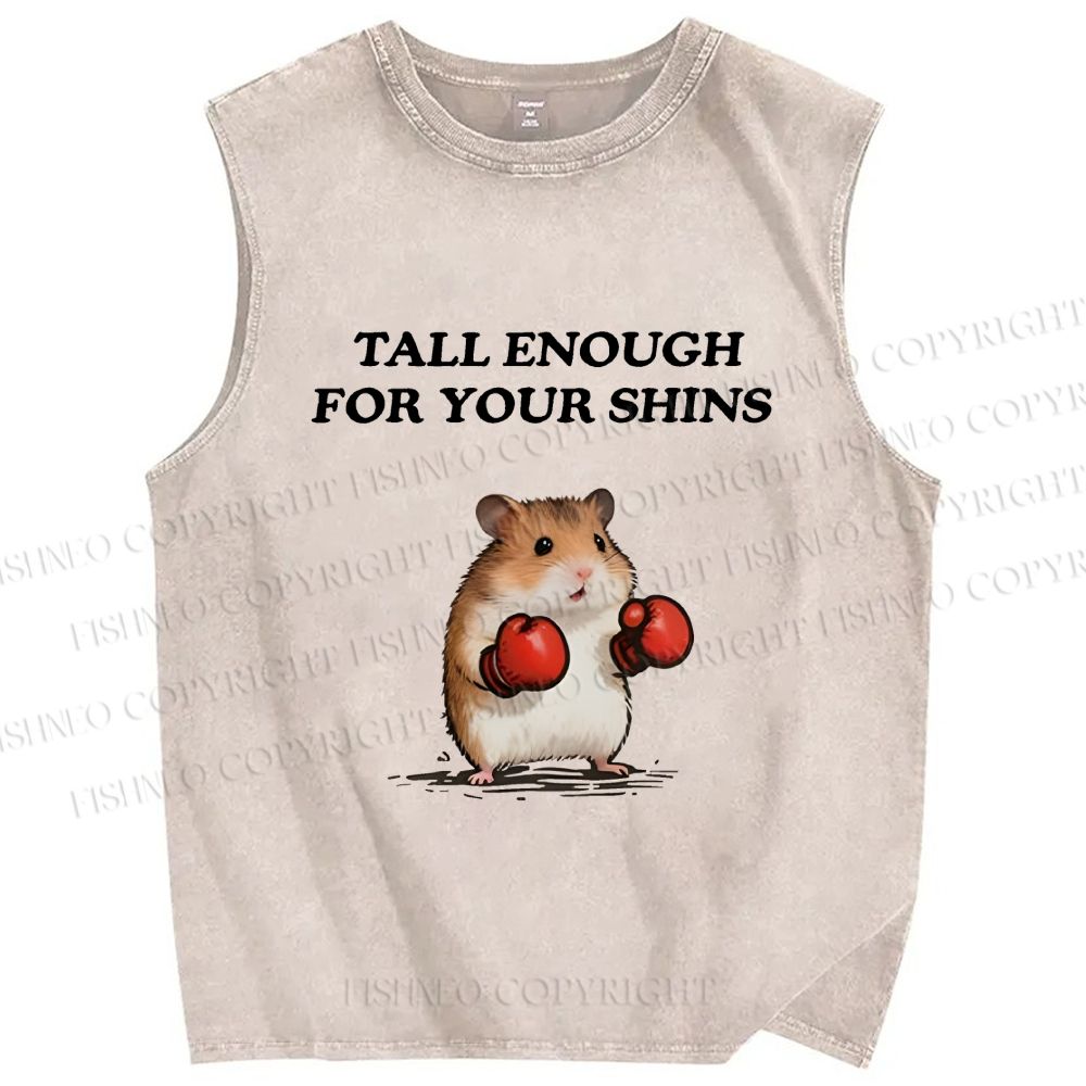 Unisex Meme Hamster With Boxing Gloves Printed Washed Tank Top