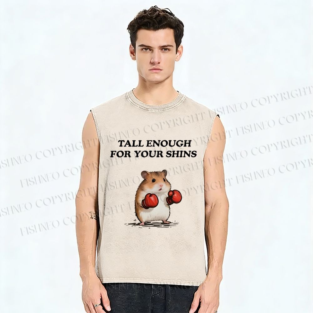 Unisex Meme Hamster With Boxing Gloves Printed Washed Tank Top