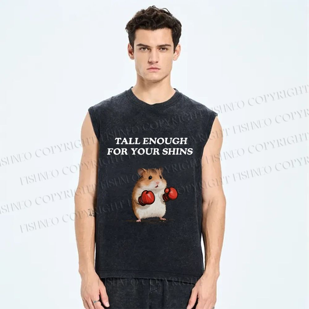 Unisex Meme Hamster With Boxing Gloves Printed Washed Tank Top