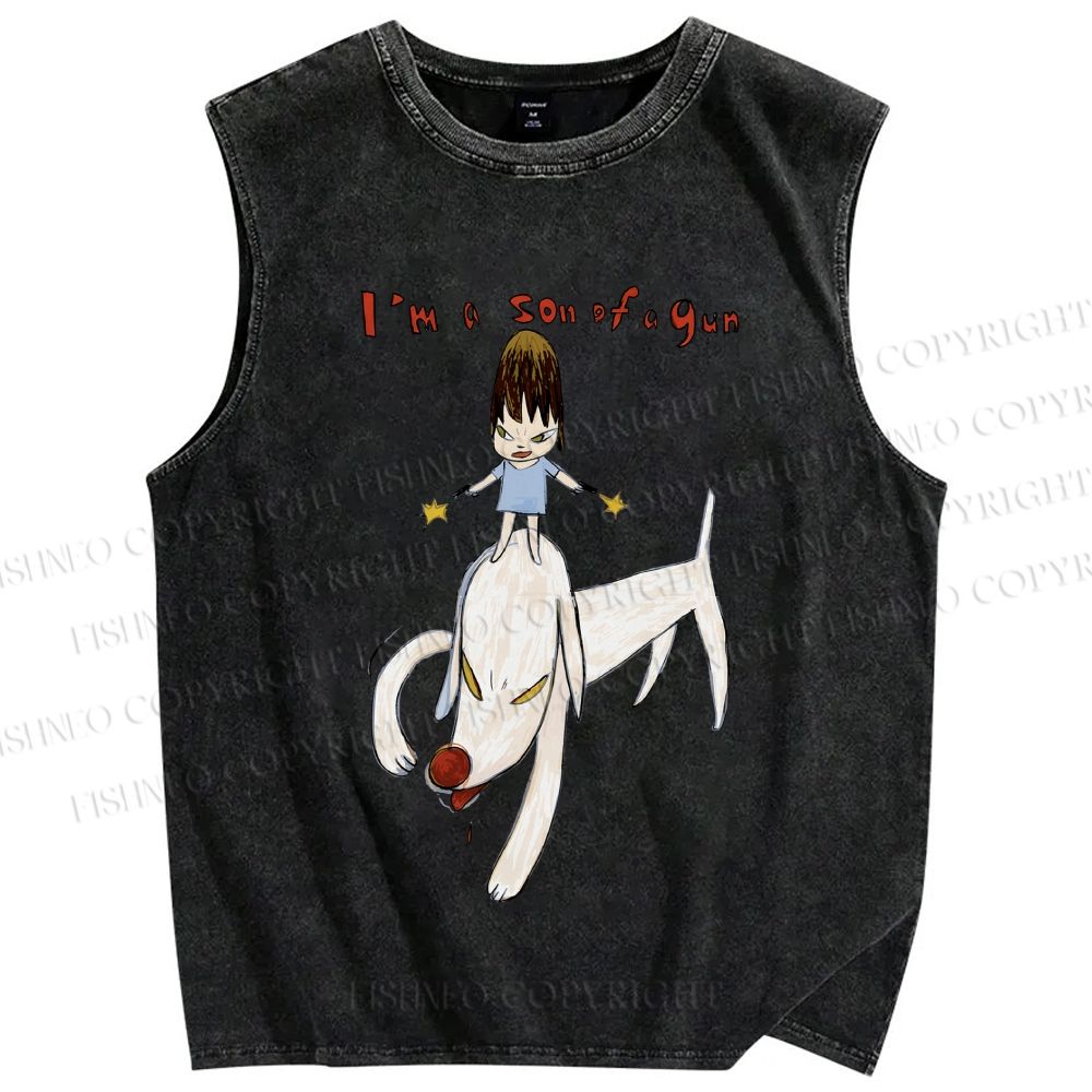Unisex Yoshitomo Nara I'm A Son Of A Gun Printed Washed Tank Top
