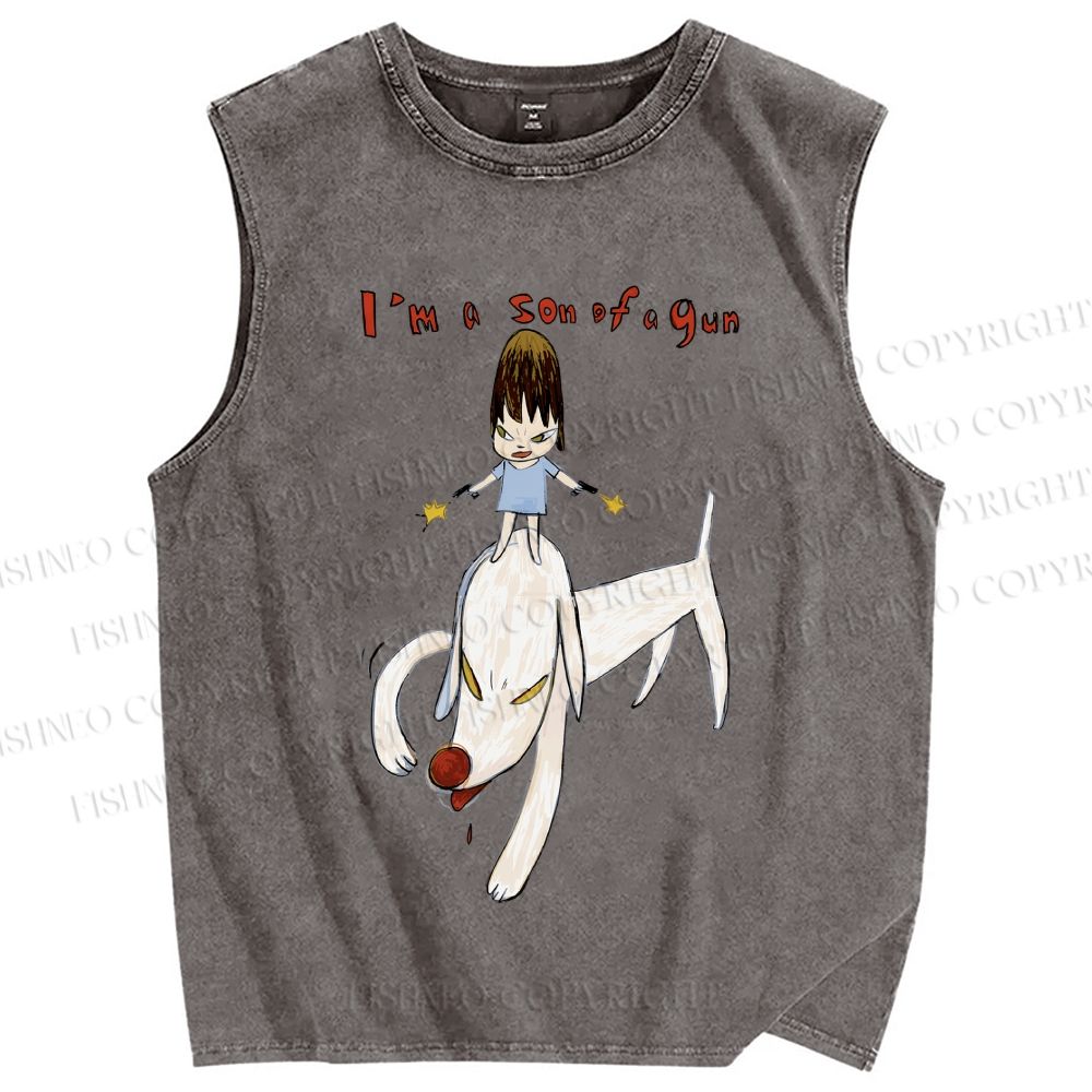 Unisex Yoshitomo Nara I'm A Son Of A Gun Printed Washed Tank Top