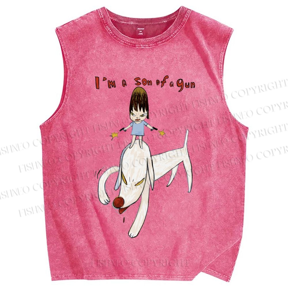 Unisex Yoshitomo Nara I'm A Son Of A Gun Printed Washed Tank Top