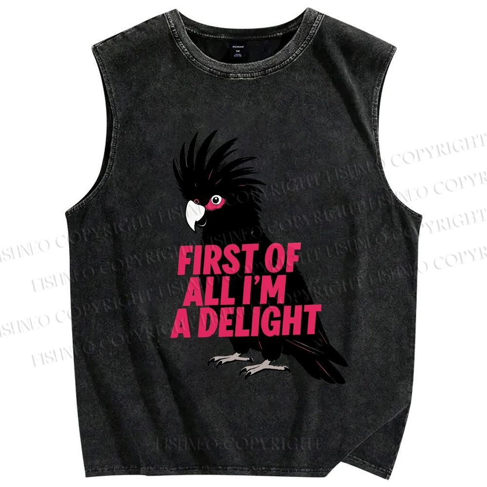 Unisex First Of All I'm A Delight Parrot Printed Washed Tank Top