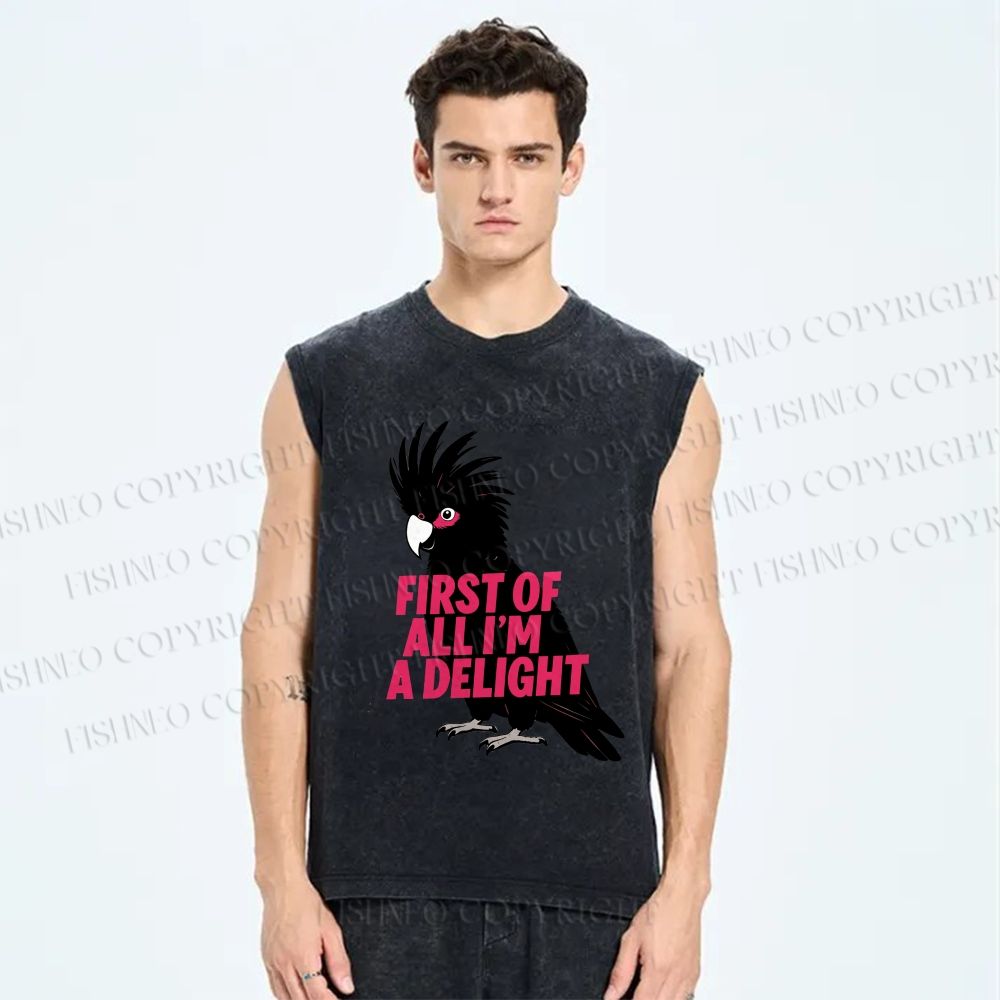 Unisex First Of All I'm A Delight Parrot Printed Washed Tank Top