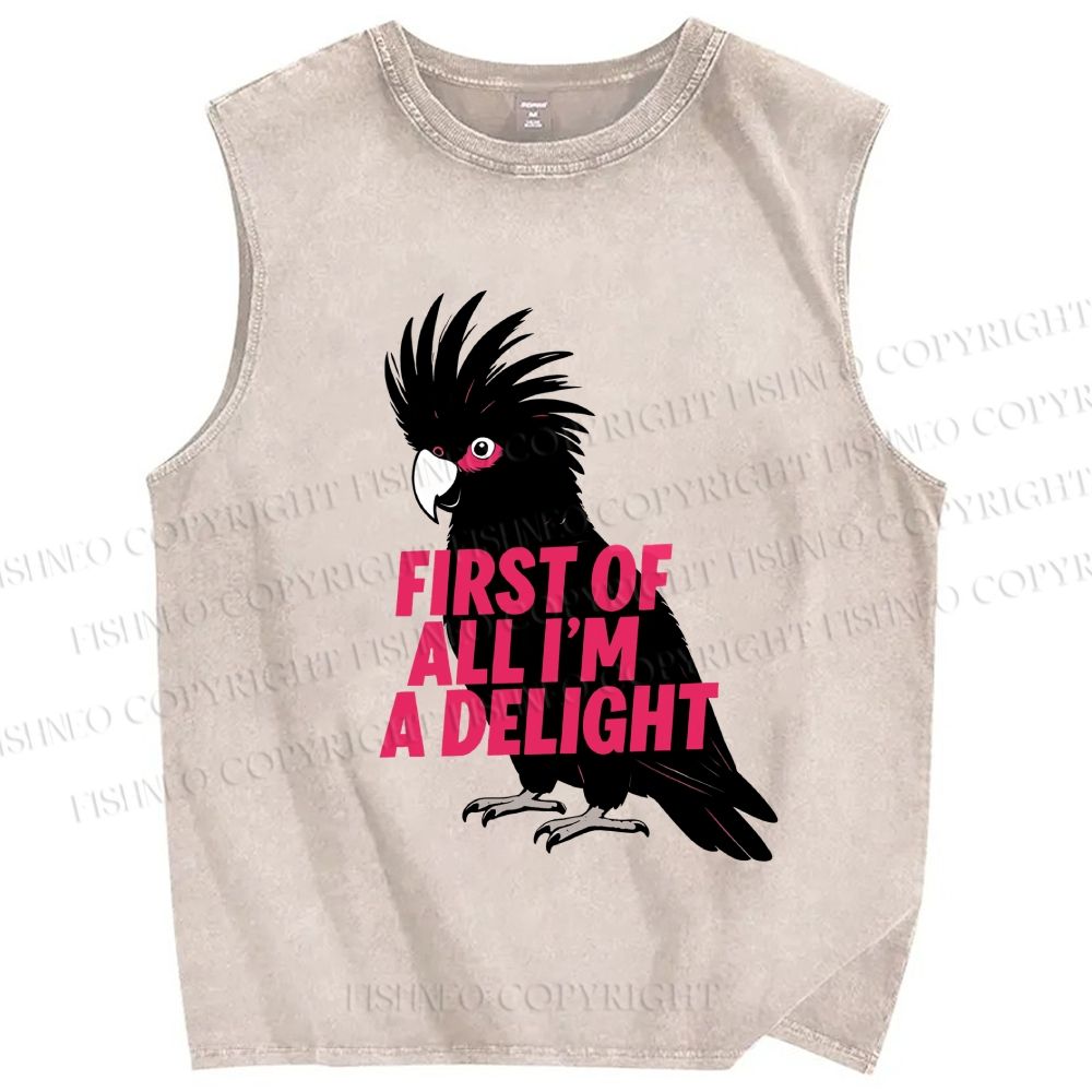 Unisex First Of All I'm A Delight Parrot Printed Washed Tank Top