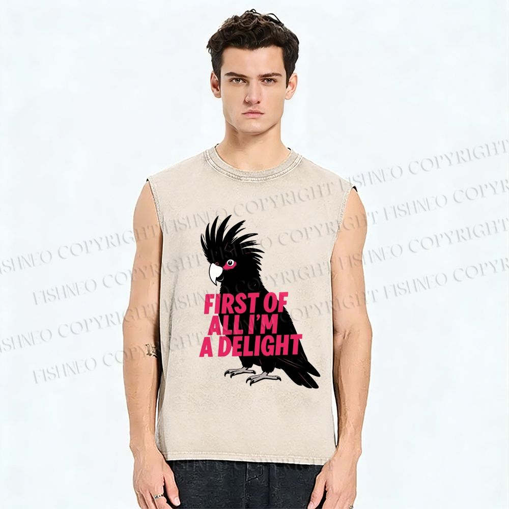 Unisex First Of All I'm A Delight Parrot Printed Washed Tank Top