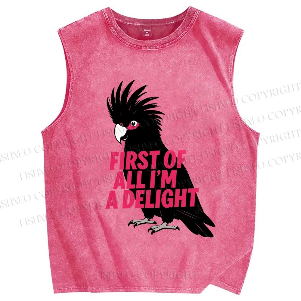 Unisex First Of All I'm A Delight Parrot Printed Washed Tank Top