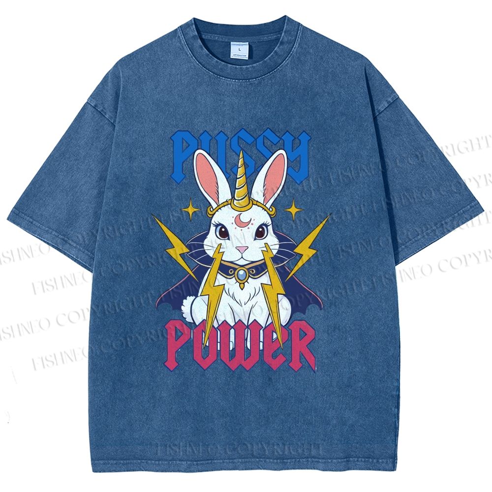 Unisex Pussy Power Magic Bunny Printed Washed Tee