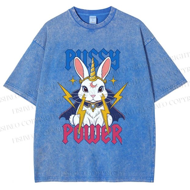 Unisex Pussy Power Magic Bunny Printed Washed Tee