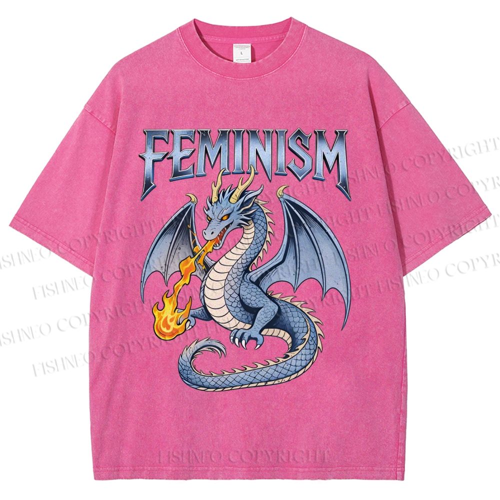 Unisex Feminism Dragon Fantasy Printed Washed Tee
