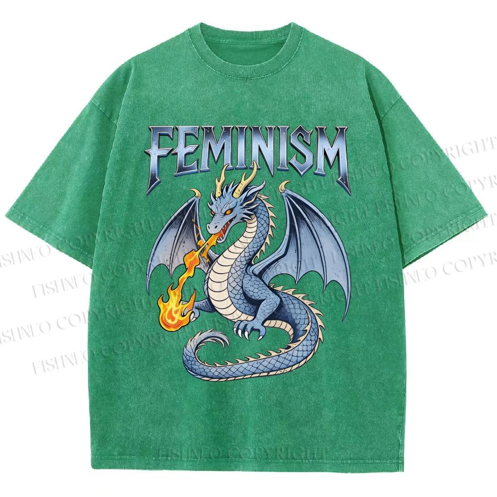 Unisex Feminism Dragon Fantasy Printed Washed Tee