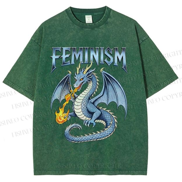 Unisex Feminism Dragon Fantasy Printed Washed Tee