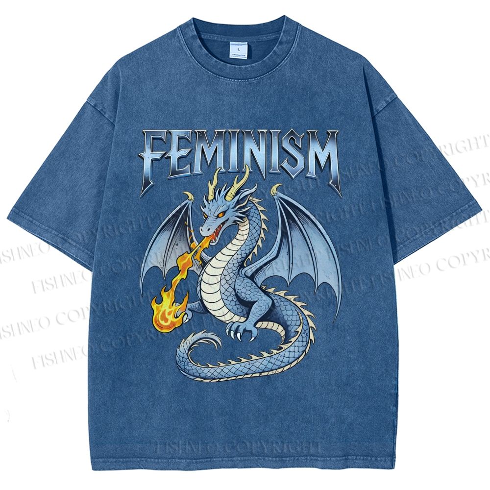 Unisex Feminism Dragon Fantasy Printed Washed Tee