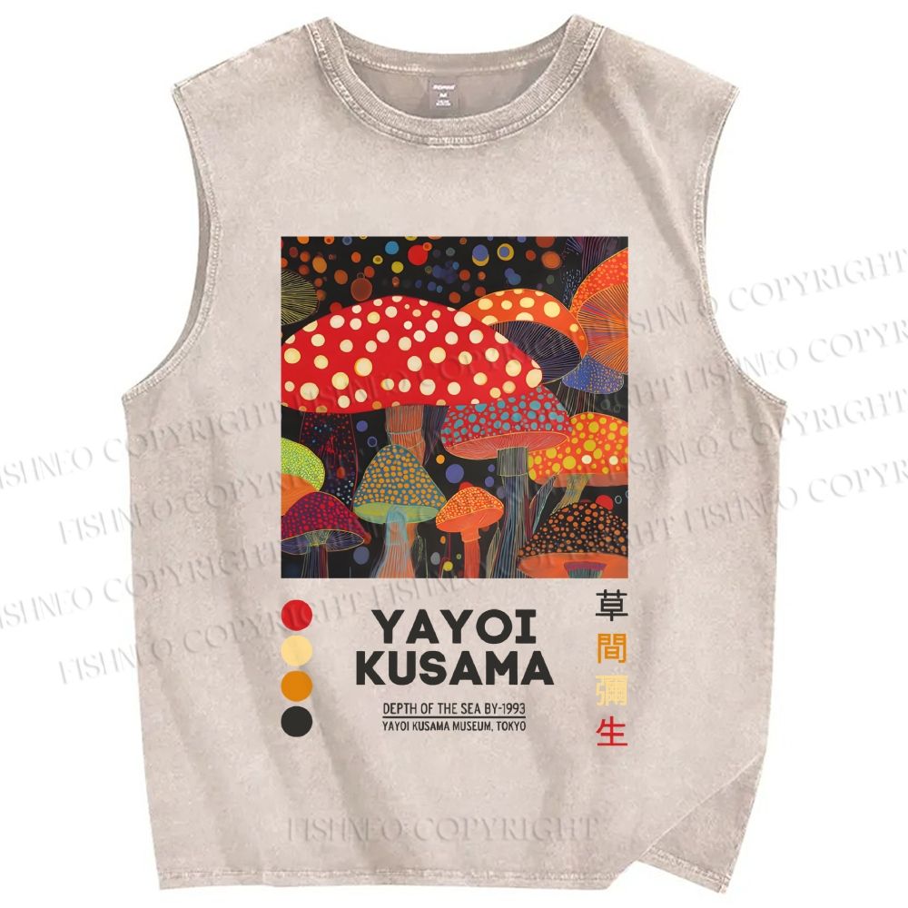 Unisex Yayoi Kusama Mushroom Printed Washed Tank Top