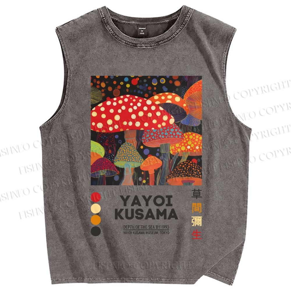 Unisex Yayoi Kusama Mushroom Printed Washed Tank Top
