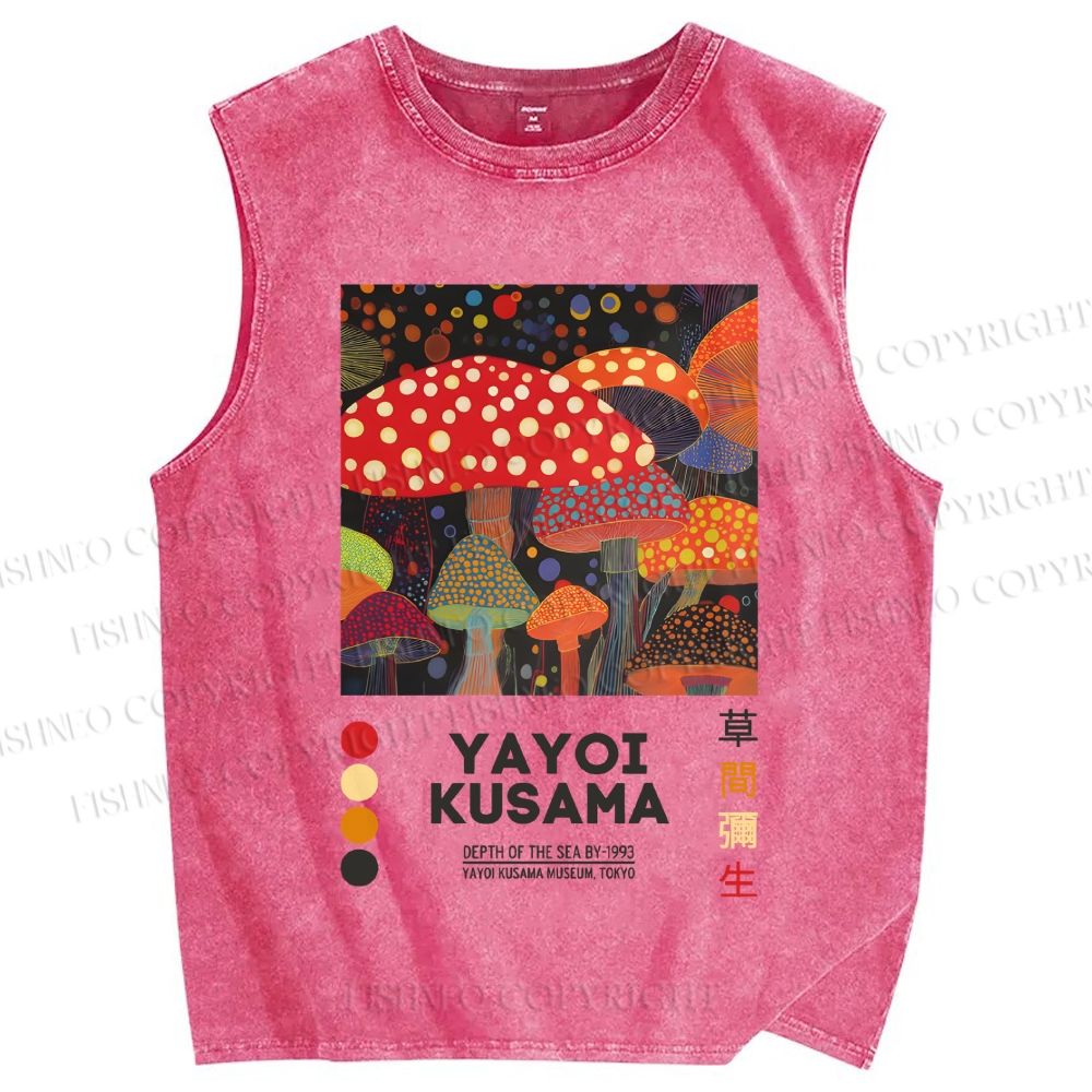 Unisex Yayoi Kusama Mushroom Printed Washed Tank Top