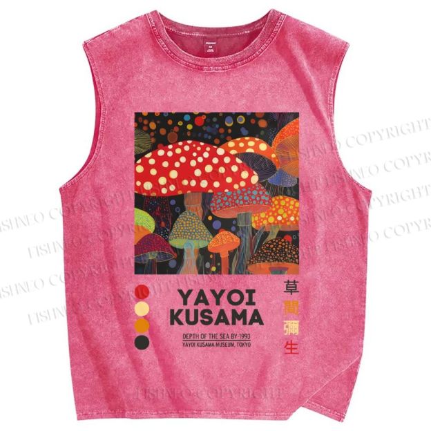 Unisex Yayoi Kusama Mushroom Printed Washed Tank Top