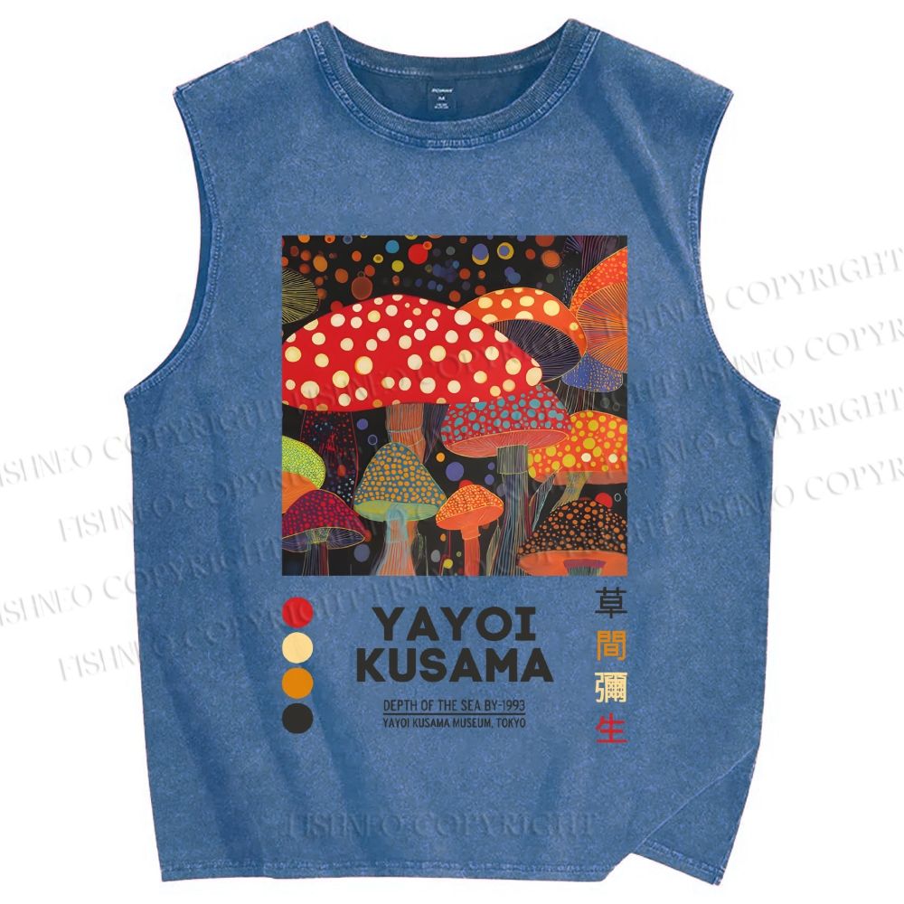 Unisex Yayoi Kusama Mushroom Printed Washed Tank Top