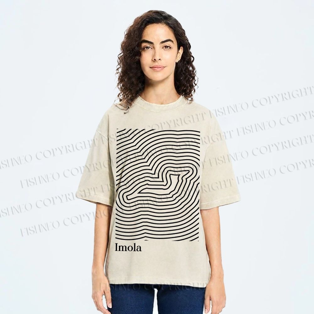 Unisex Imola Line Art Printed Washed Tee