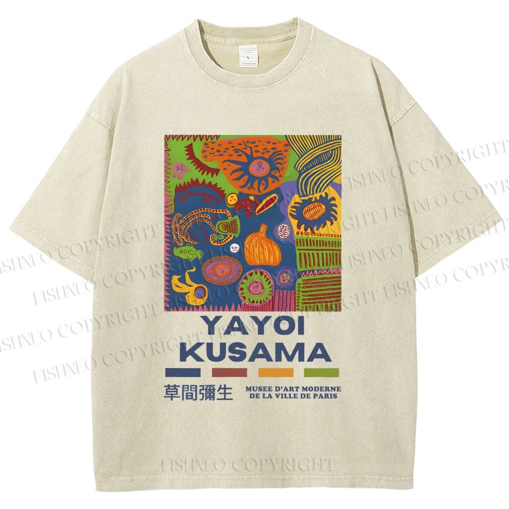Unisex Yayoi Kusama Abstract Art Printed Washed Tee