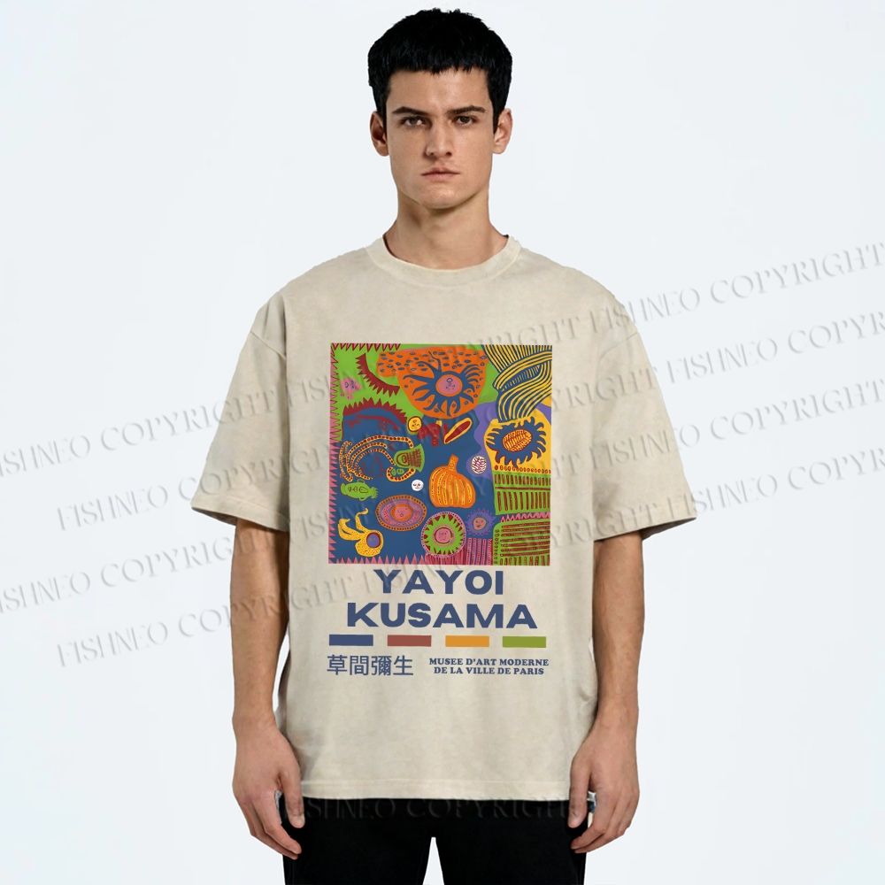 Unisex Yayoi Kusama Abstract Art Printed Washed Tee