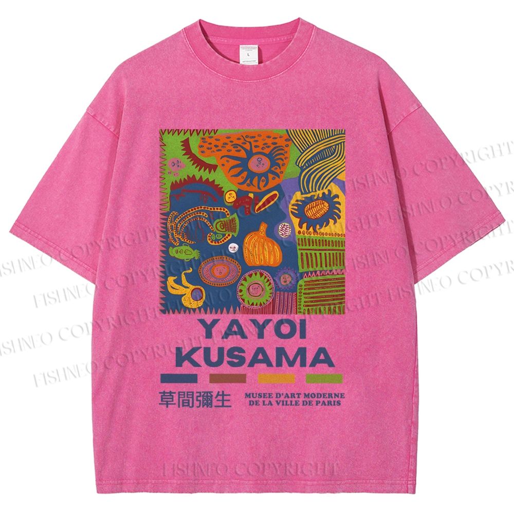 Unisex Yayoi Kusama Abstract Art Printed Washed Tee