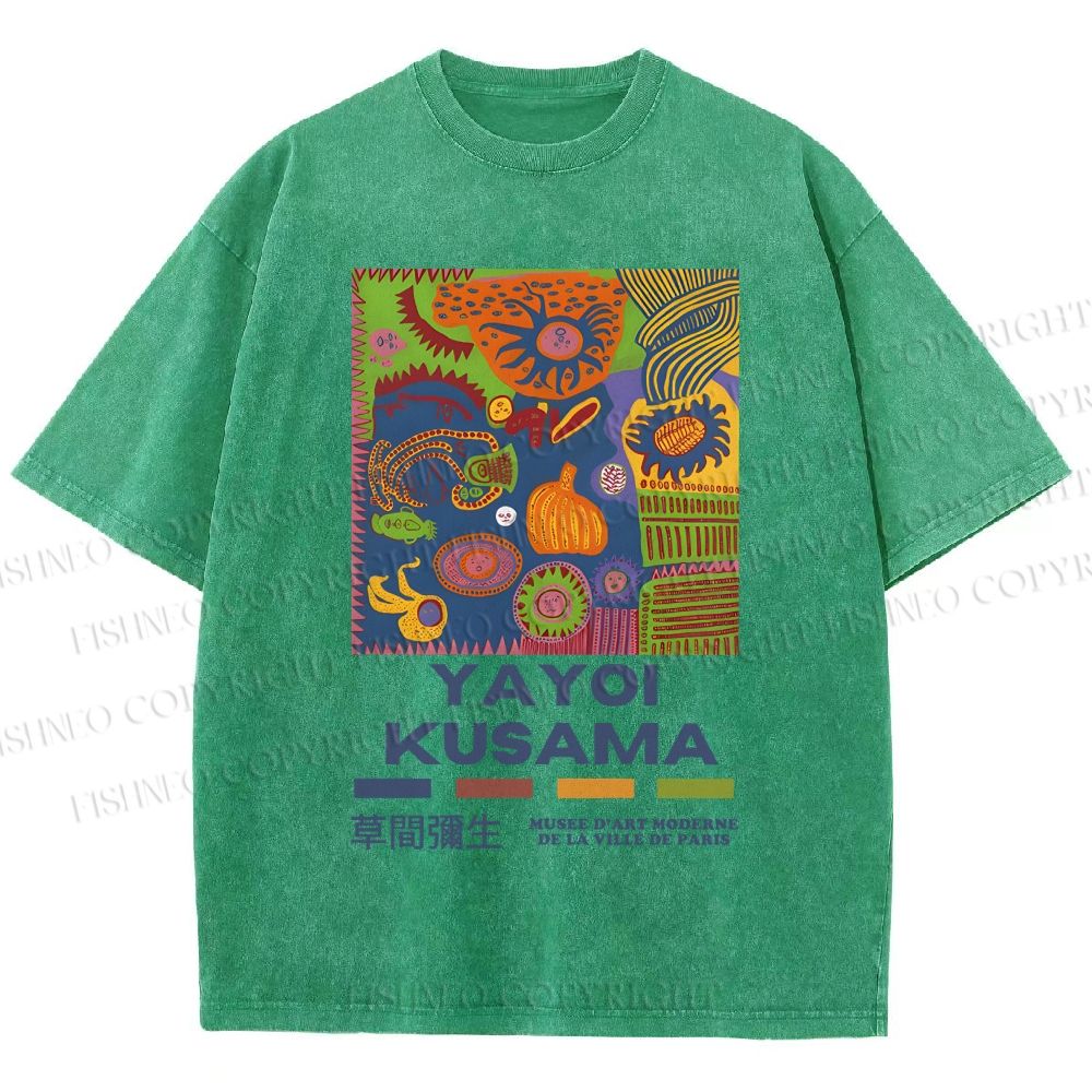 Unisex Yayoi Kusama Abstract Art Printed Washed Tee