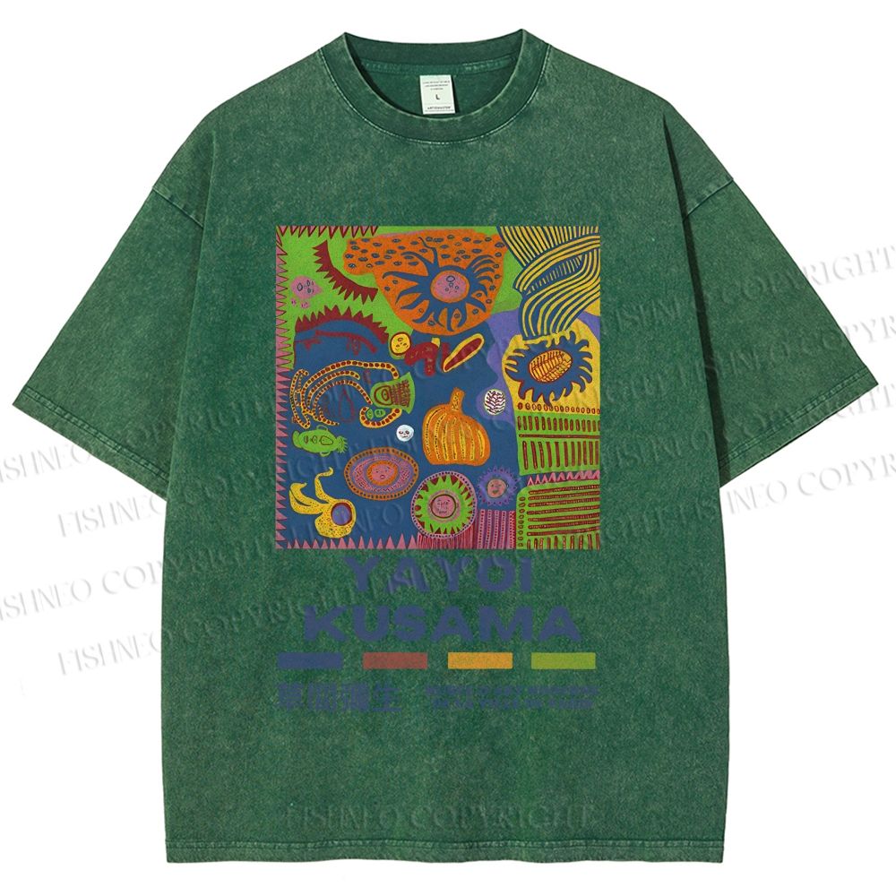 Unisex Yayoi Kusama Abstract Art Printed Washed Tee