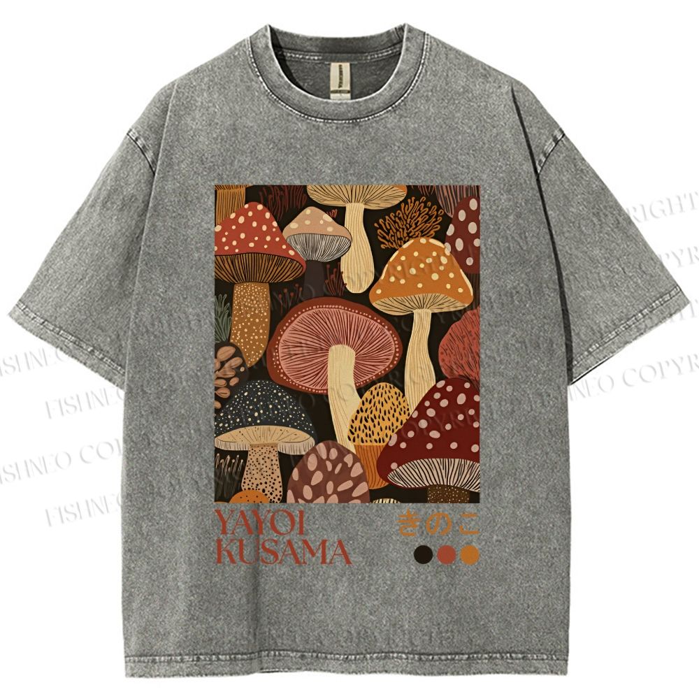 Unisex Yayoi Kusama Mushroom Printed Washed Tee