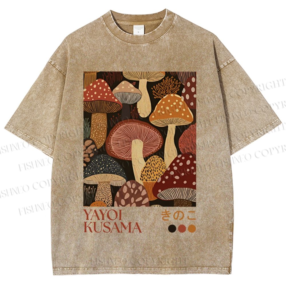 Unisex Yayoi Kusama Mushroom Printed Washed Tee